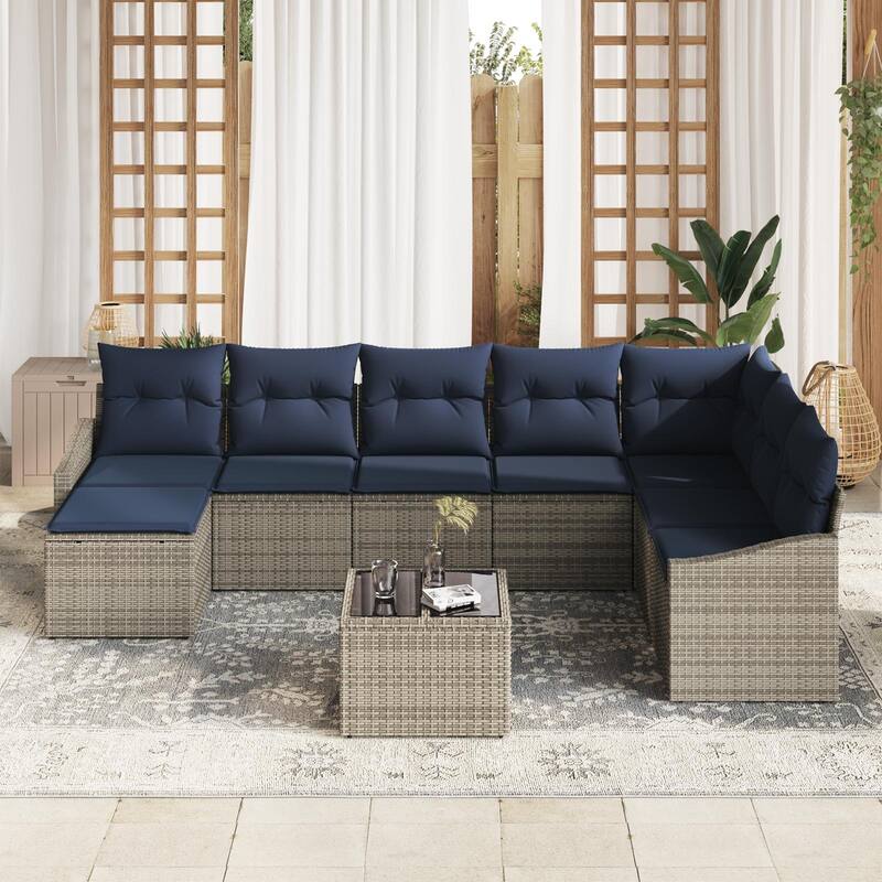 vidaXL 9 Piece Garden Sofa Set with Cushions - 113.6×70.3×46.1