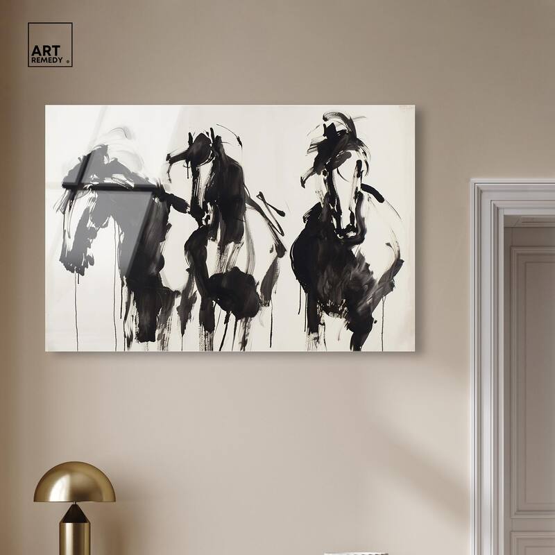 Horses in Ink Acrylic by Art Remedy, Ready to Hang