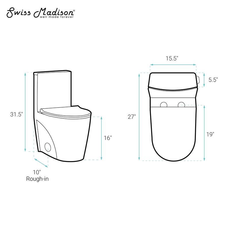 St. Tropez One-Piece 10" Rough-In 1.28 Gpf Right-Hand Vortex Flush Elongated Toilet In Glossy White