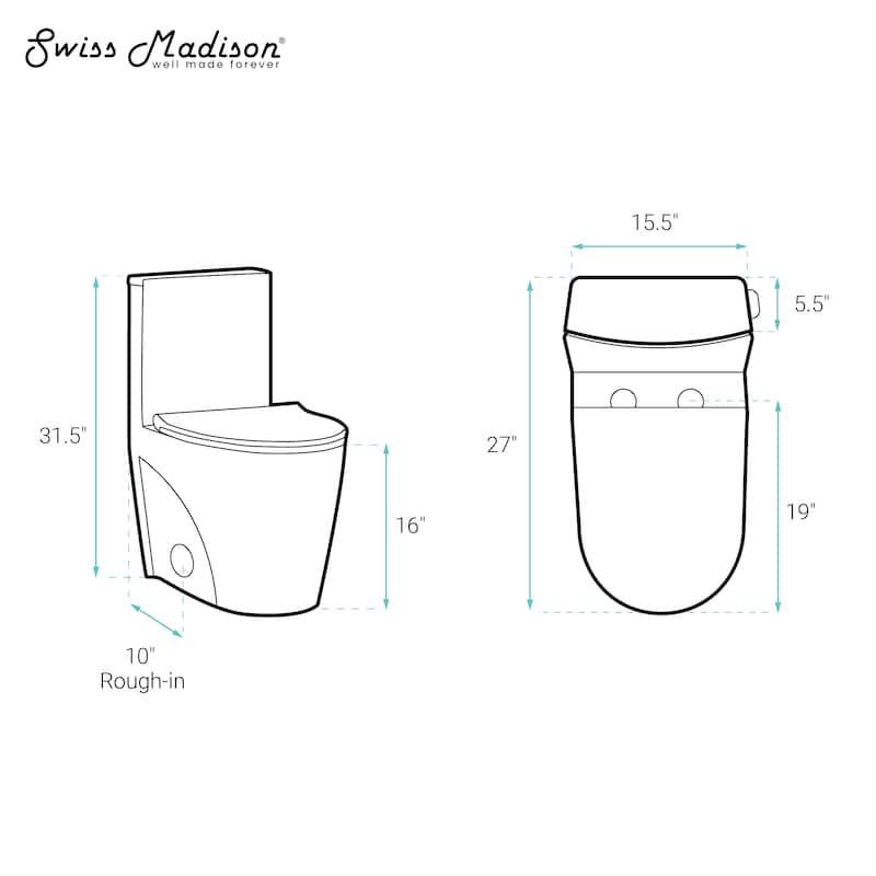 St. Tropez One-Piece 10" Rough-In 1.28 Gpf Right-Hand Vortex Flush Elongated Toilet In Matte White