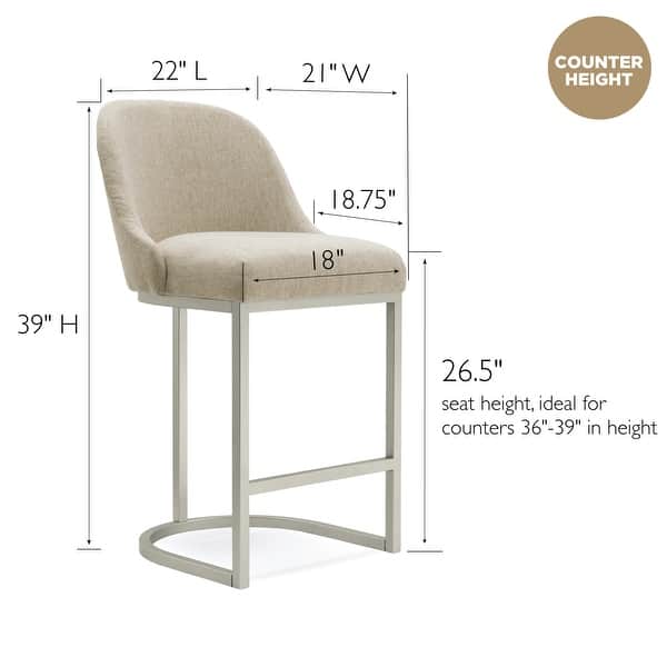 dimension image slide 6 of 7, Leick Home Upholstered Barrelback Counter Stool with Metal Base