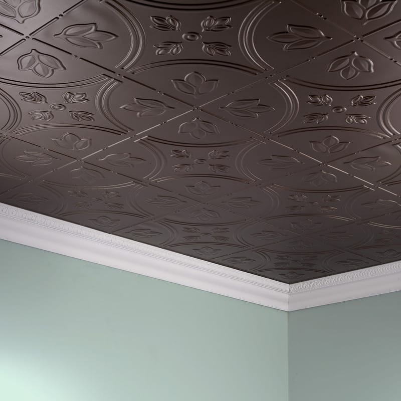 FASÄDE Traditional Style 5 Decorative Vinyl 2ft x 4ft Glue Up Ceiling Panel in Argent Bronze (5 Pack)