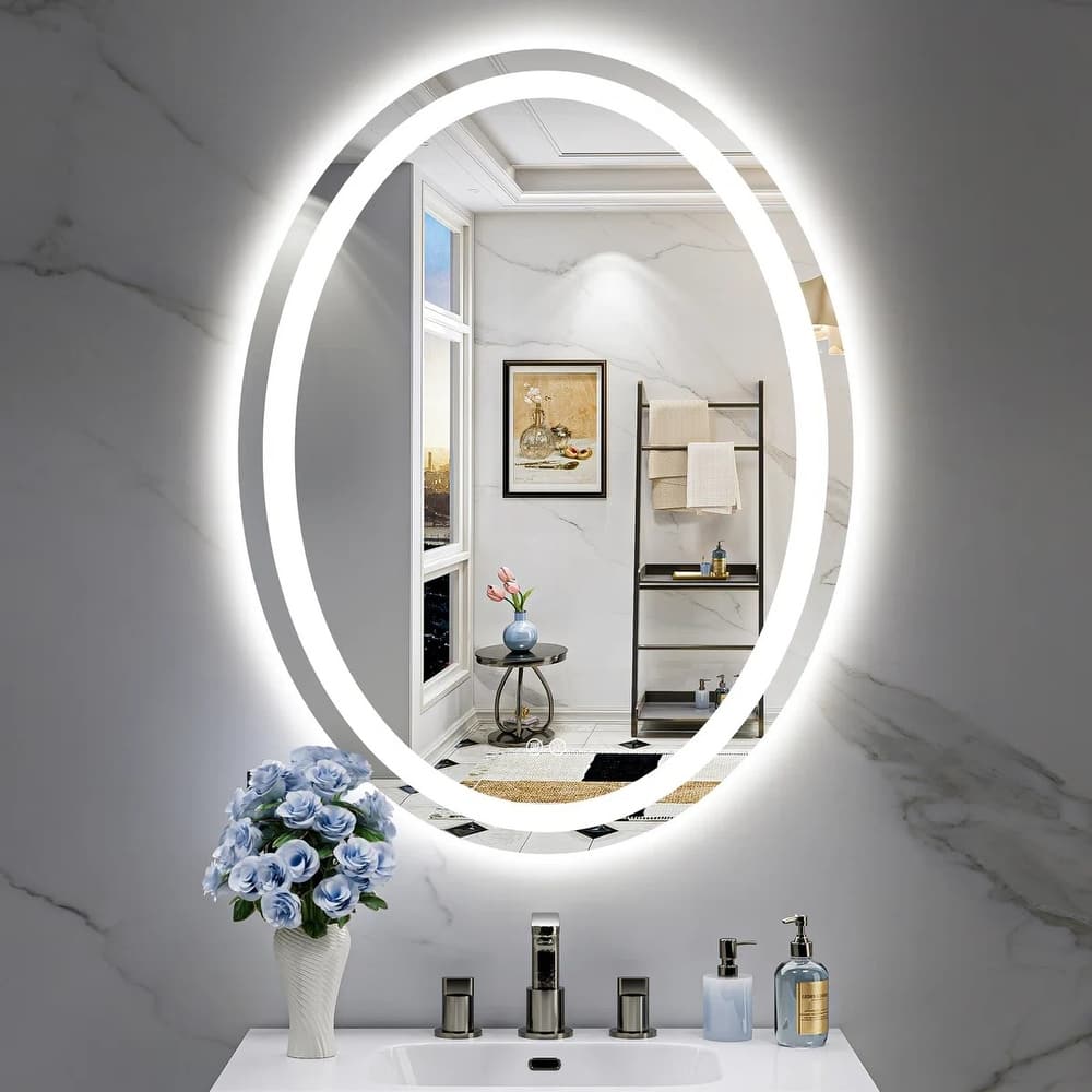 Oval Front & Back LED Lighted Anti-fog Tempered Glass Wall Bathroom Vanity Mirror, 3-Year Warranty & ETL Certification