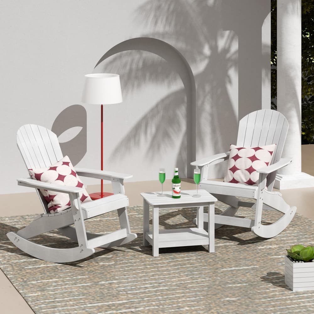 Vineyard HIPS Outdoor Eco-Friendly All Weather Seashell Rocking Adirondack Chairs with Side Table (3-Piece Set)