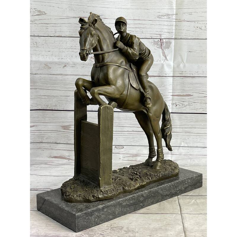 Hot Cast Original American Artist Fisher Jockey Bronze Sculpture Marble Base Art