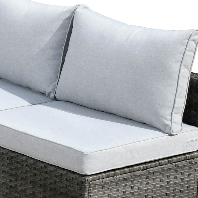 HOOOWOOO 8-piece Grey Wicker Patio Furniture Set Sectional Sofa with Fire Pit Table