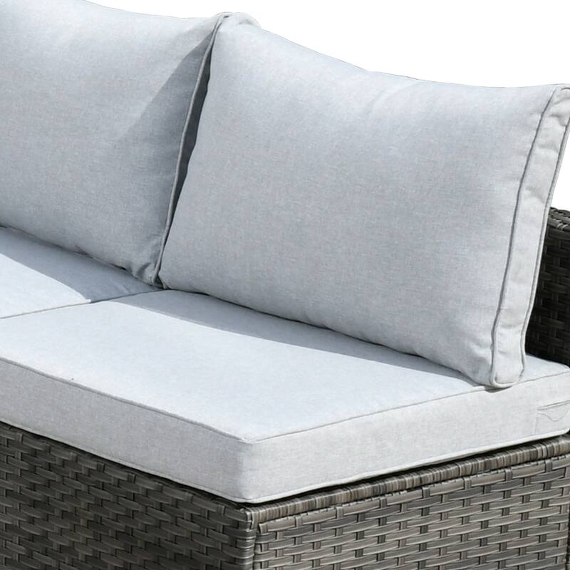 HOOOWOOO 9-piece Grey Wicker Patio Outdoor Sectional Set with Swivel Rocking Chair