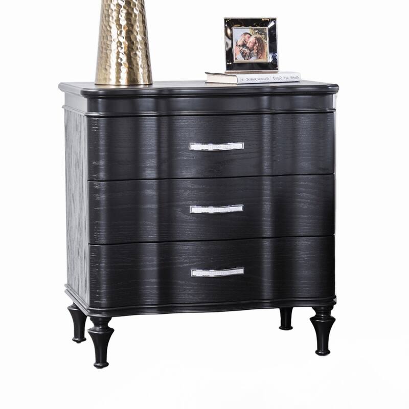 1pc Nightstand Exquisite Bedroom Black Solidwood Turned Legs