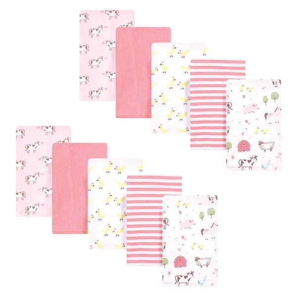 slide 1 of 1, Hudson Baby Infant Girl Cotton Flannel Burp Cloths, Girl Farm Animals, One Size - Girl Farm Animals - One Size One Size - Girl Farm Animals