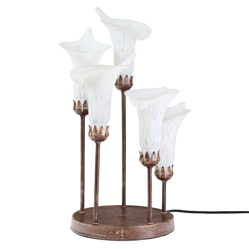 Calla Lilies River of Goods Bronze Metal and White Glass Bell Shades 19.5-Inch Table Lamp - 12" x 9" x 19.5"