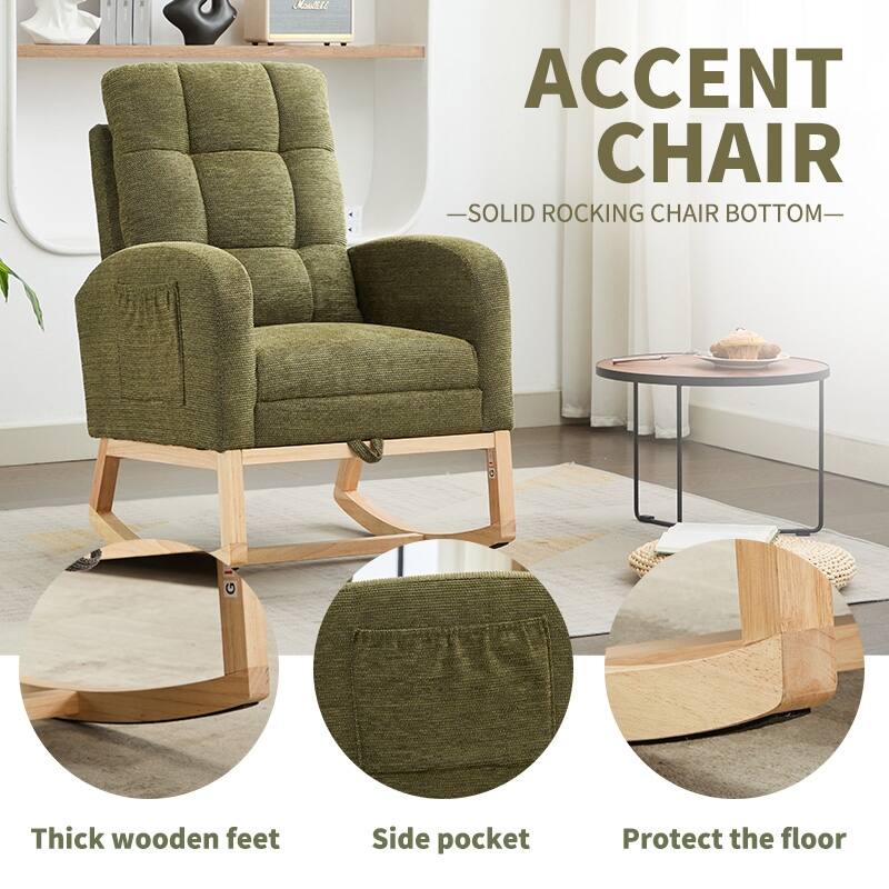 Modern Accent Rocking Chair Rocking Chair with Solid Wood Legs, adjustable Footrest