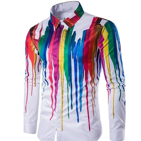 Shop Mens Casual Shirts Long Sleeve Splash Ink Printed Slim Fit Shirts Overstock 27128769
