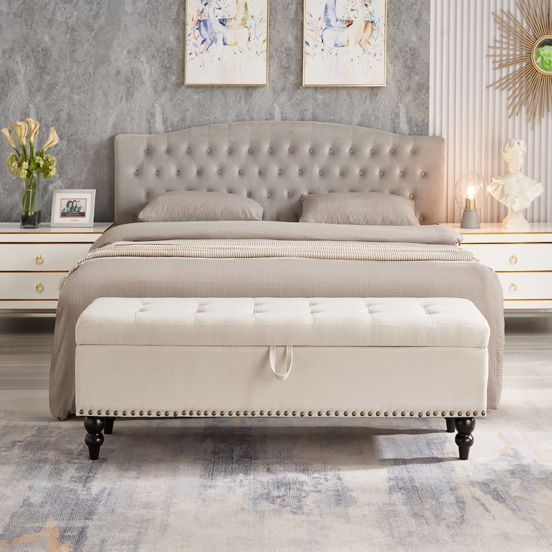 59" Bed Bench Ottoman with Storage - Beige