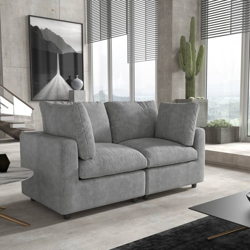 67" Modern Loveseat Sectional Sofa for Living Room,Chenille Modular Couch, Removable Cover, Spring Cushions, Solid Wood Frame