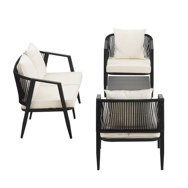 Roomfitters 4 Pcs Modern Outdoor Seating Set, Durable and Comfortable Patio Furniture Set for Backyard, Poolsides