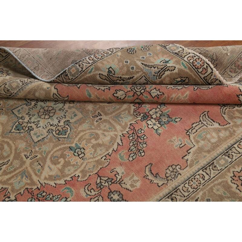 Pink Floral Tabriz Persian Area Rug Hand-Knotted Wool Carpet - 6'5"x 9'11"