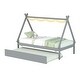 preview thumbnail 7 of 25, Twin Size Montessori Bed with Trundle, Wood Tent Floor Bed Frame, Twin Kids Bed with Slat Support for Boys,Girls, Easy Assembly