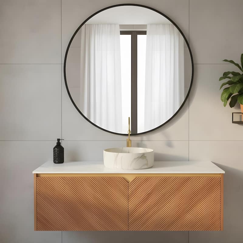 Wall-mounted Bathroom Vanity with Round Vessel Basin