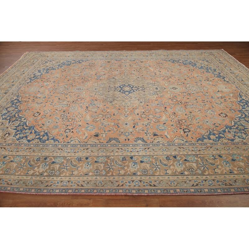 Hand Knotted Oriental 100% Wool Carpet Traditional Floral Oranges & Rust Mashad Area Rug - 12' 5'' X 9' 11''