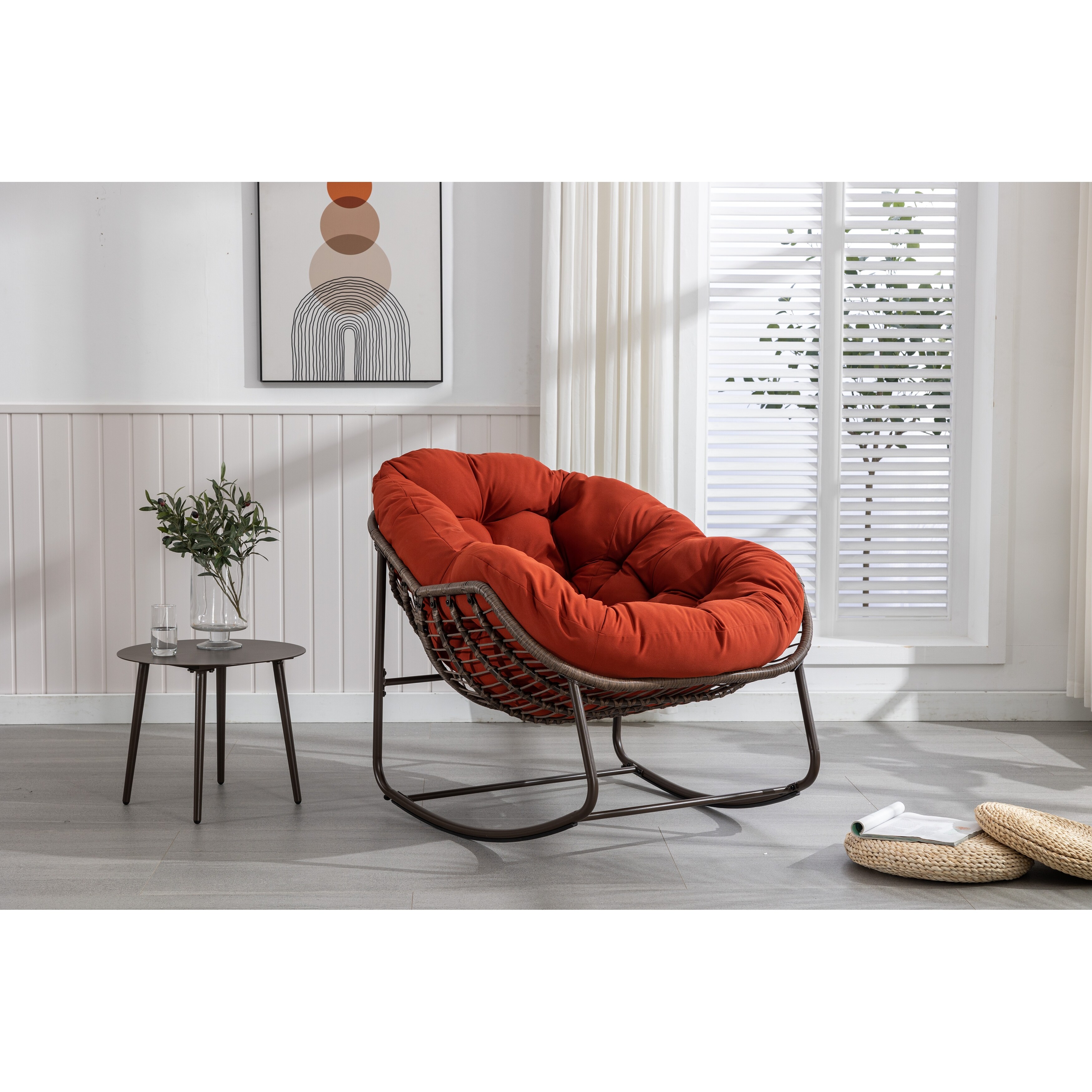 Outdoor Rattan Rocking Chair Padded Cushion Recliner Single Accent Chair Balcony Steel Rocking Chair Bed Bath Beyond 37970619