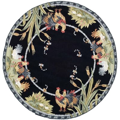 Hand-Hooked Wool Area Rug - Floral Design, Durable, Home Decor - 66 x 66