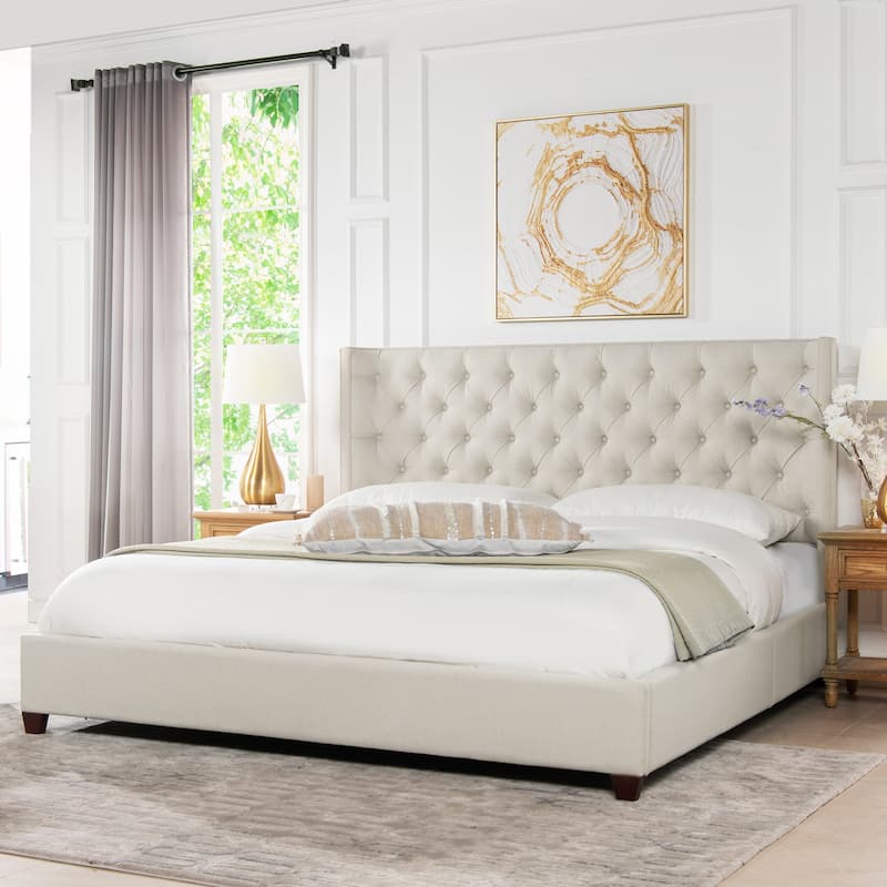 Manhattan Tufted Wingback Headboard King Platform Bed