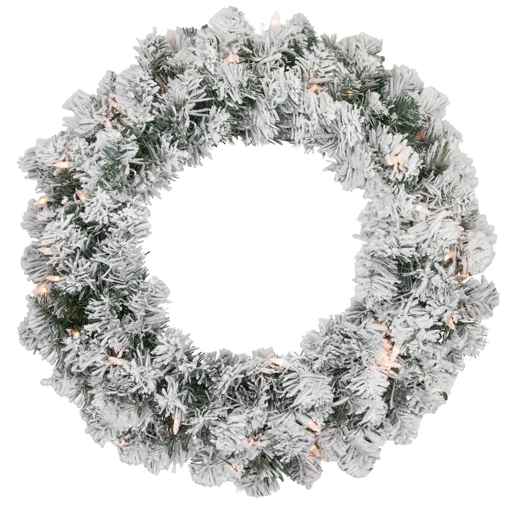 Pre-lit Heavily Flocked Madison Pine Artificial Christmas Wreath 24-Inch Clear Lights - 24"