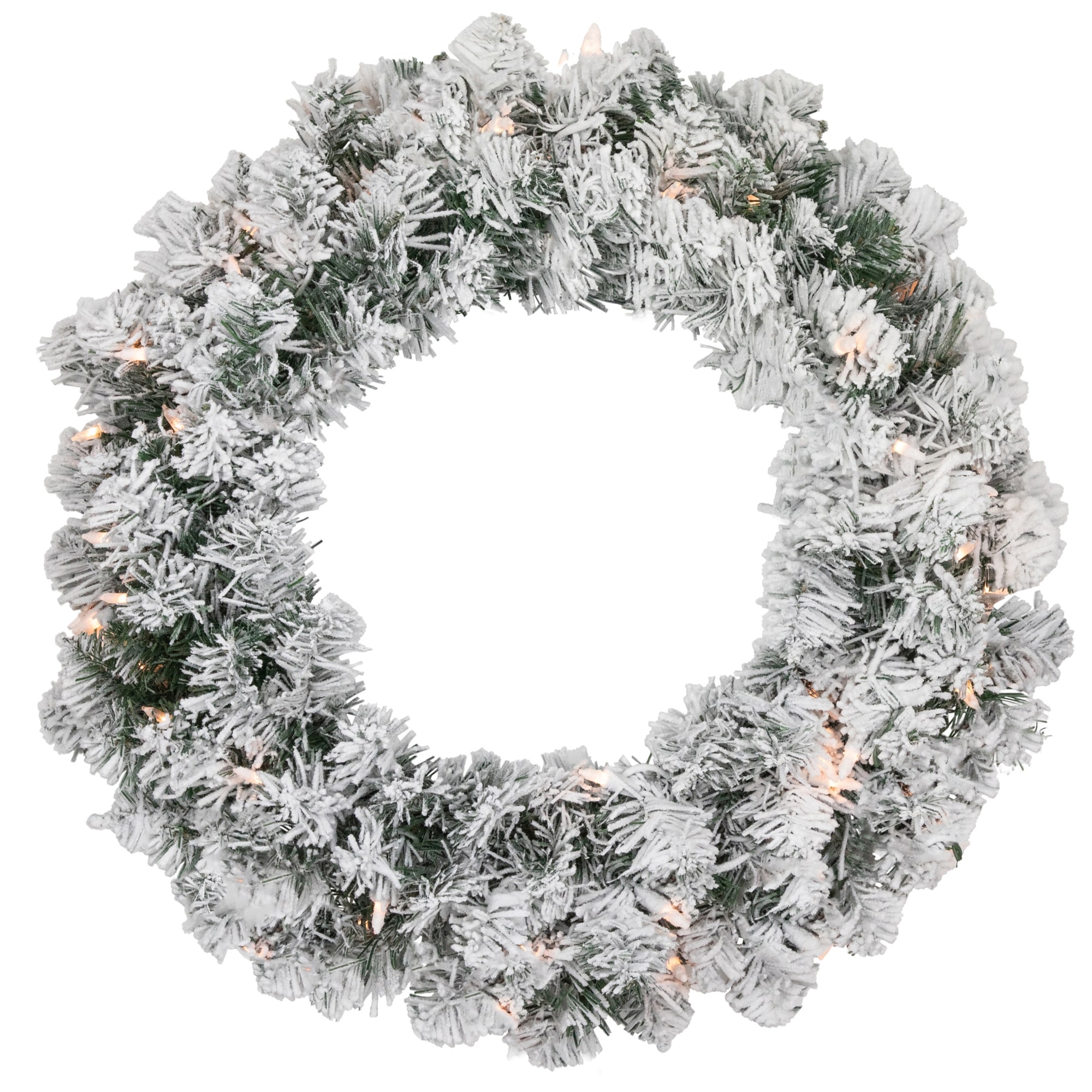 Pre-lit Heavily Flocked Madison Pine Artificial Christmas Wreath 24-Inch Clear Lights - 24"