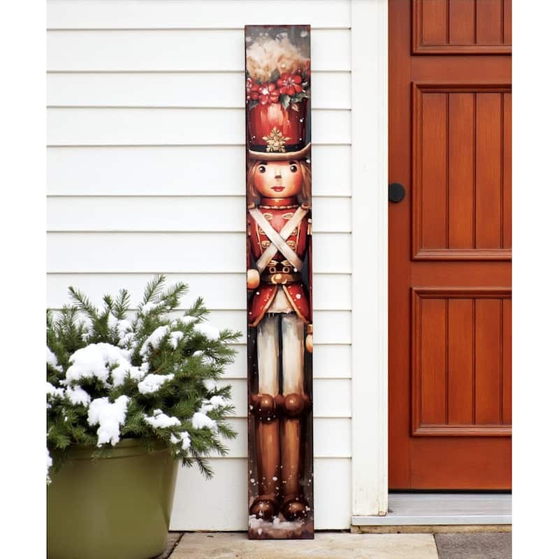 HomeRoots 72" Black And Red Solid Wood Christmas Female Nutcracker Porch Sign - Red/Black - Wood