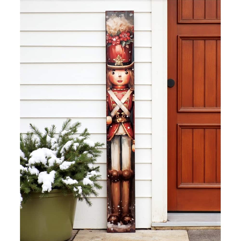 HomeRoots 72" Black And Red Solid Wood Christmas Female Nutcracker Porch Sign