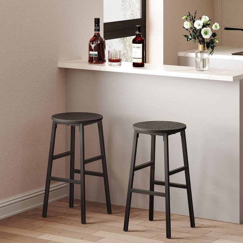 Bar Stools, Set of 2 Round Bar Chairs with Footrest, 24.4 Inch Kitchen Breakfast Bar Stools, Industrial Bar Stools