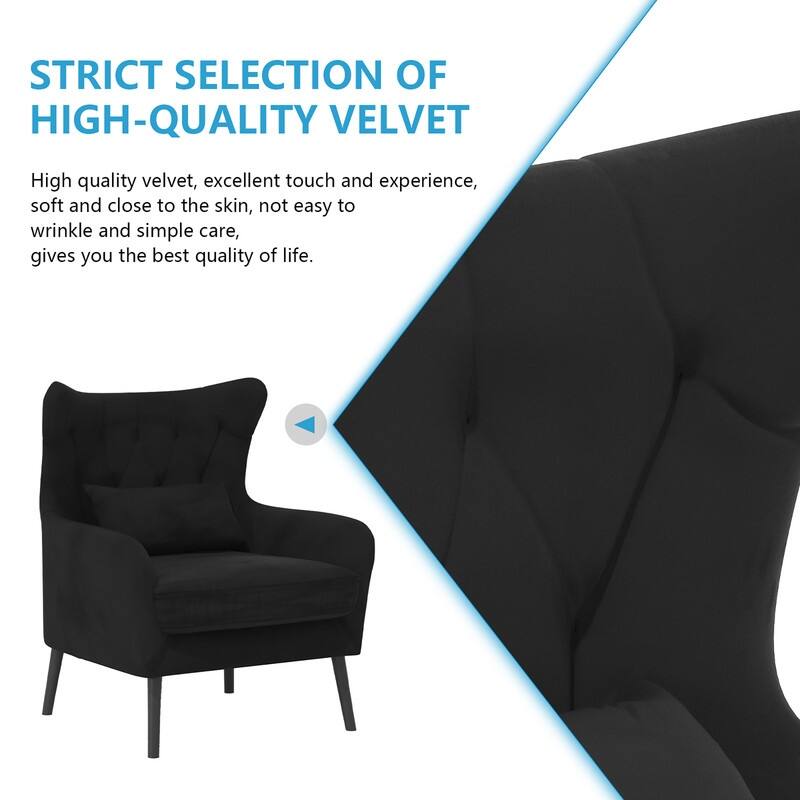 Velvet Accent Chair Upholstered Comfy Thick Cushion For Living Room