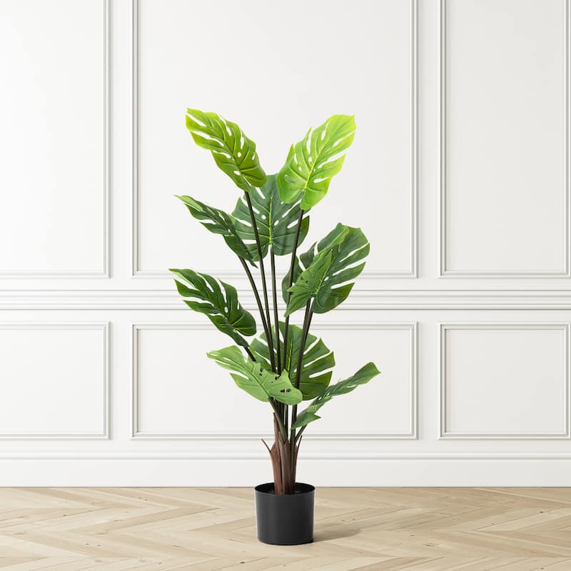 Glitzhome 3.5ft. Artificial Monstera Deliciosa Plant Palm Tree in Pot - 18.00"D X 41.00"H