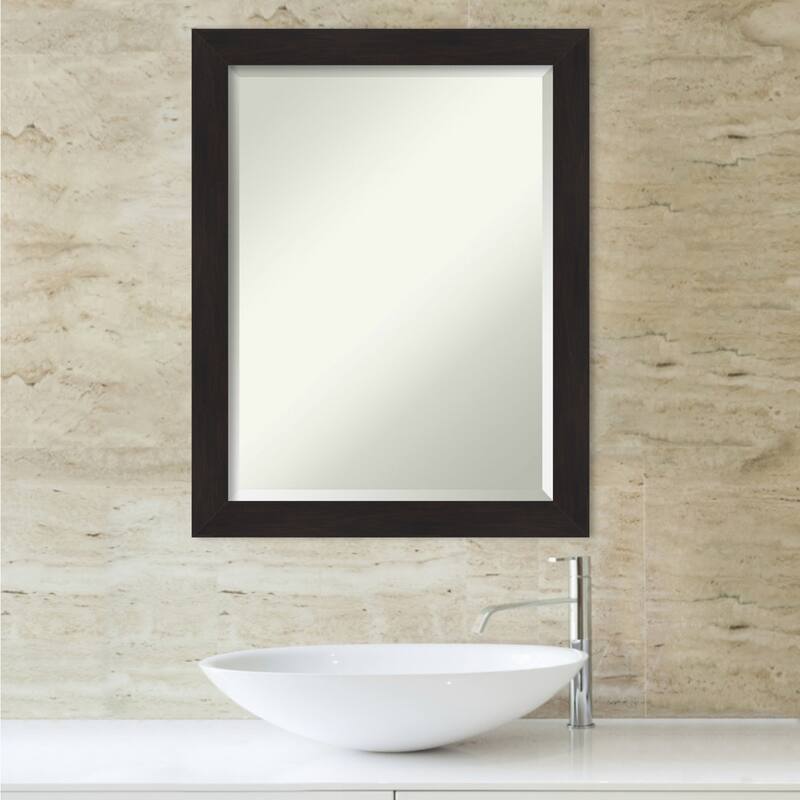 Beveled Bathroom Wall Mirror - Furniture Espresso Narrow Frame