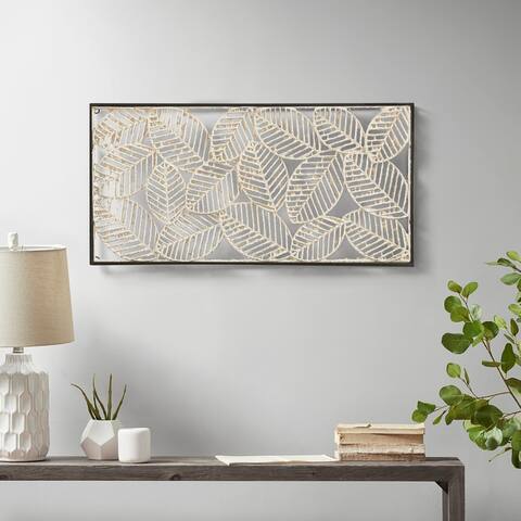 Madison Park Paper Cloaked Leaves Metal Framed Decor Panel