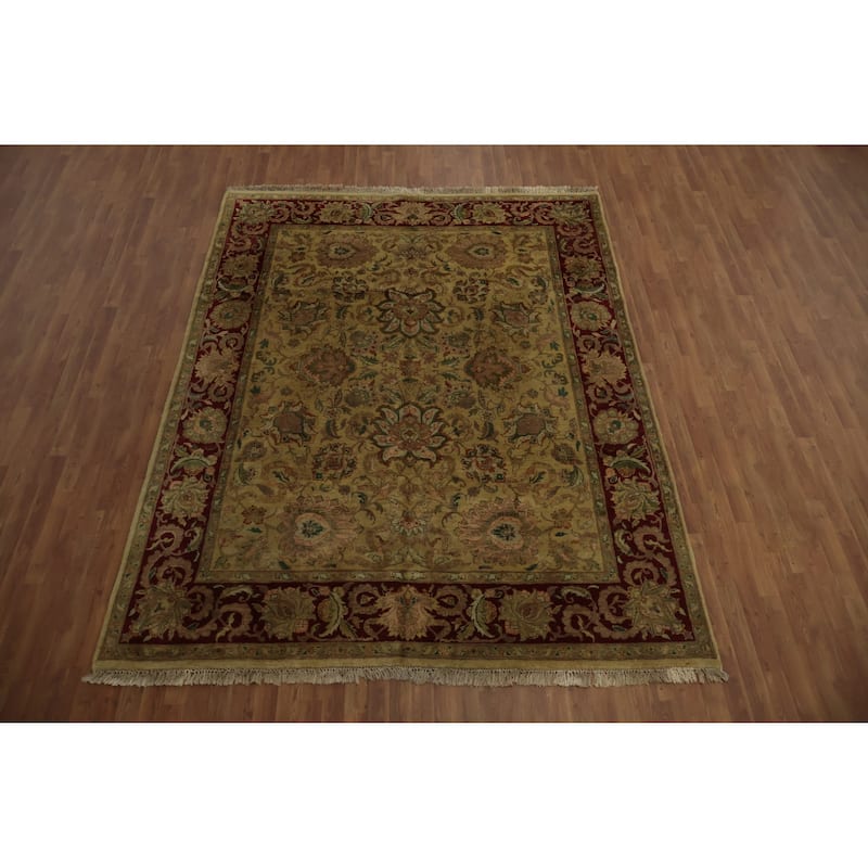 Hand Knotted Oriental 100% Wool Carpet Traditional Floral Yellow & Gold Agra Area Rug - 10' 0'' X 7' 10''