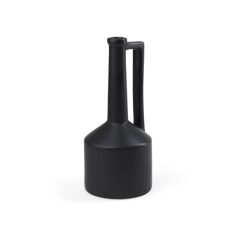 Burton Medium Matte Black Ceramic Jug Vase - Black
