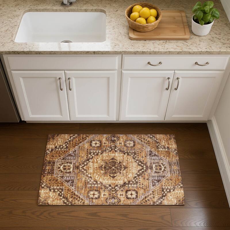 Premium Washable Super Soft Traditional Global Mayfield Rug - Copper - 1'8" x 2'6"