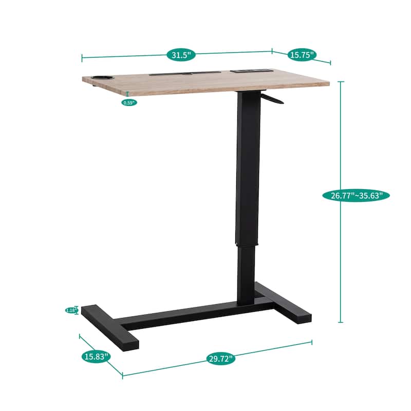 Height-Adjustable Overbed Table with Hidden Casters, Portable Bedside Desk with Tray, Pen Holder, USB & C-Type Ports
