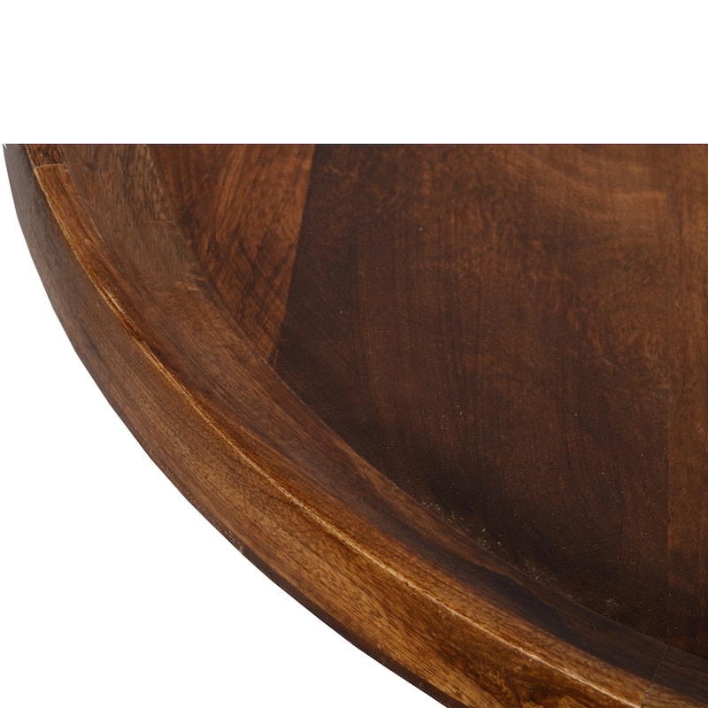 Gia Round Mango Wood Coffee Table With Splayed Metal Legs, Brown and Black