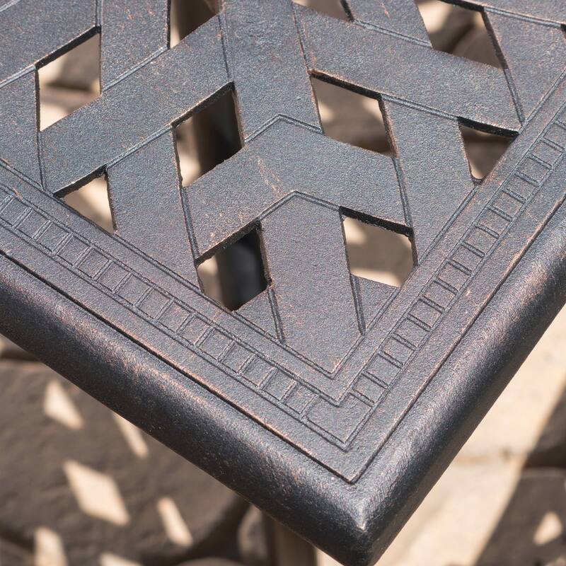 Roomfitters Square Outdoor Dining Table with Curved Legs, Cast Aluminum Construction for Patio or Garden Use, Bronze