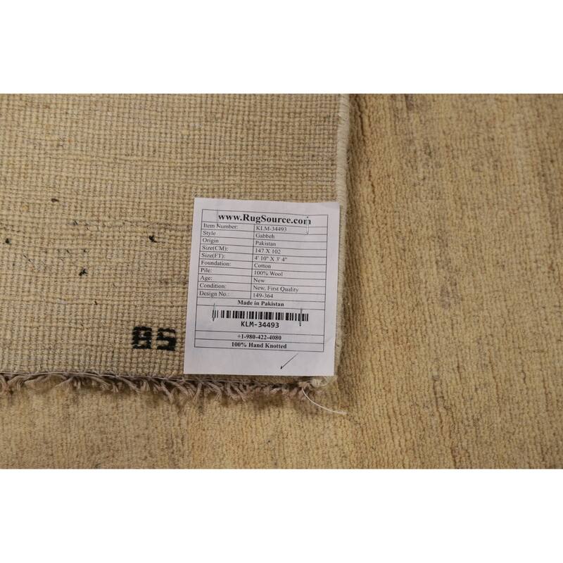 Modern Gabbeh Oriental Foyer Rug Handmade Beige Solid Wool Carpet - 3'4"x 4'10"