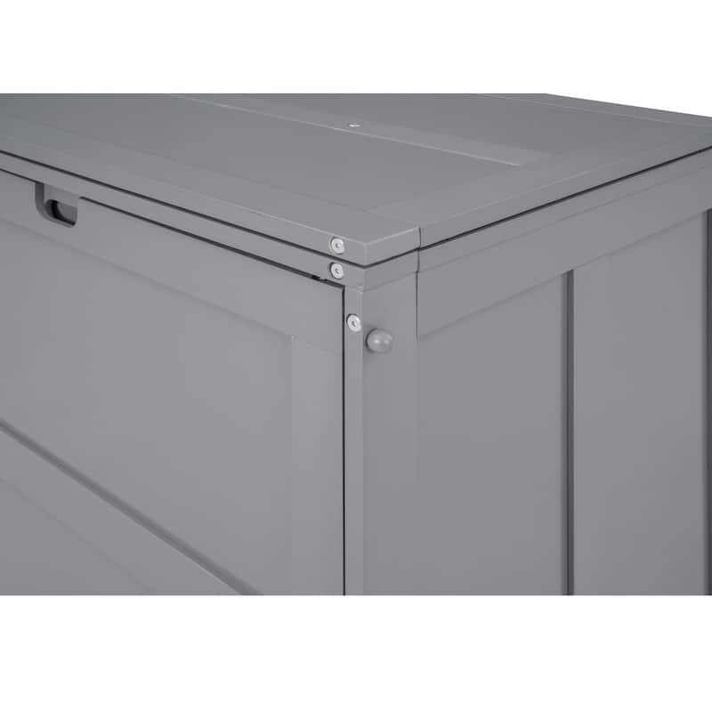 Grey Queen Murphy Bed in Pine Wood & MDF with Rotating Desk and Storage Shelves