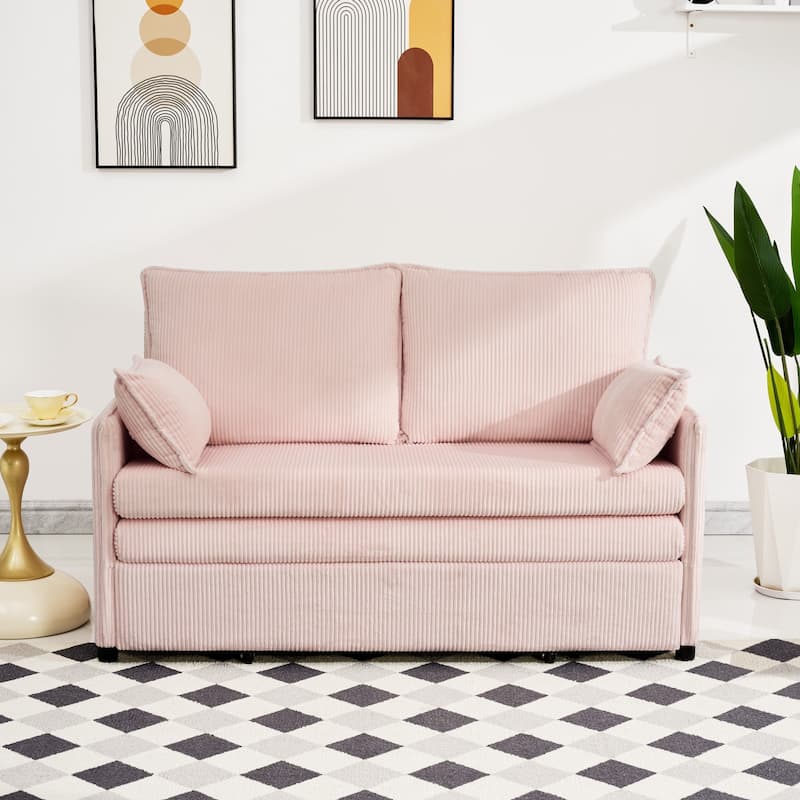 Roomfitters 55" Modern Corduroy Sofa Bed with Pull-out Sleeper Design, Modular Daybed with Storage Pocket & Pillows