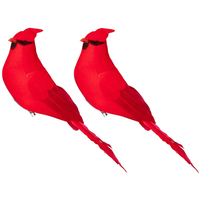 Cardinal Clip-on Christmas Ornaments - 8" - Red and Black - Set of 2