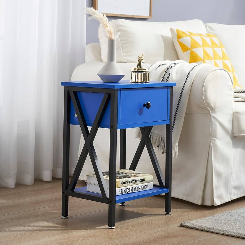 VECELO Mid Century Modern Nightstand with Storage Shelves, Set of 2 Nightstands, End Table/Side Table