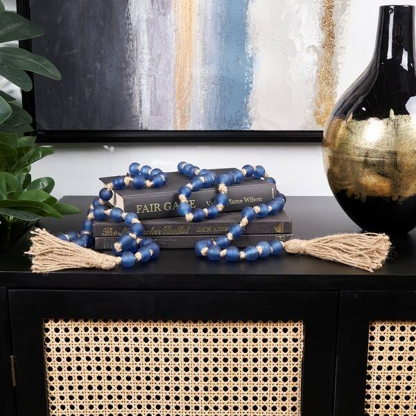 slide 2 of 19, Glass Handmade Round Long Beaded Garland with Tassel with Knotted Brown Jute Dark Blue