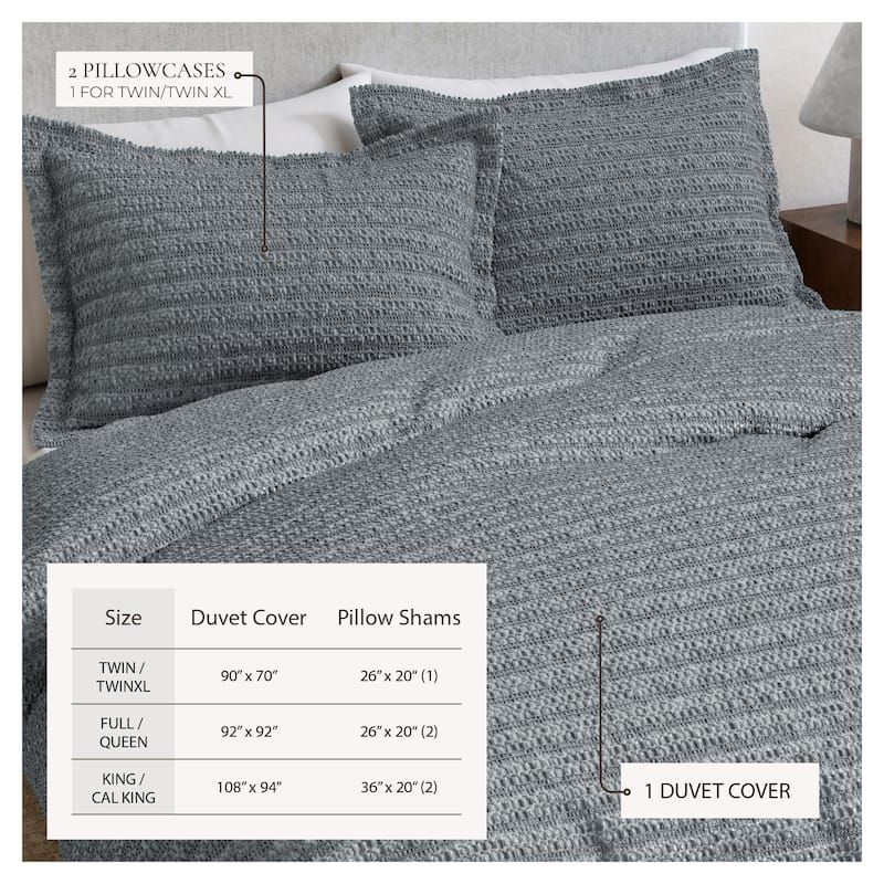Linery & Co. 100% Cotton Reversible Honeycomb Waffle / Percale Duvet Cover Set