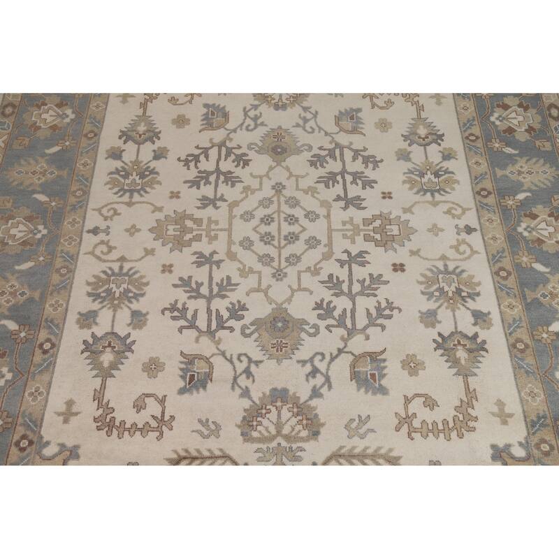 Ivory Oushak Indian Large Rug Hand-Knotted Wool Carpet - 10'0" x 14'1"