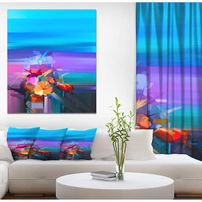 Designart "Abstract Floral Spring Flower" Floral Print on Wrapped Canvas - Blue